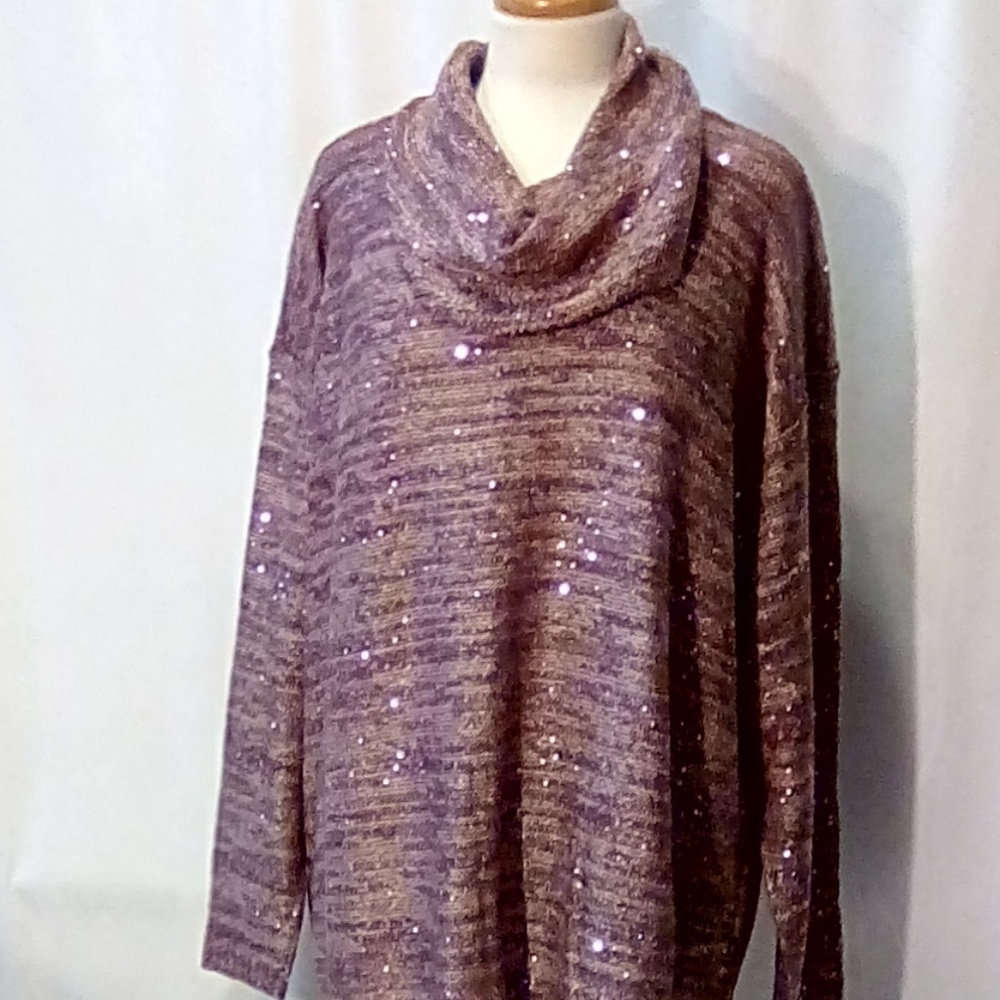 Design History Size 1X Mauve Sparkle Cowl Sweater
